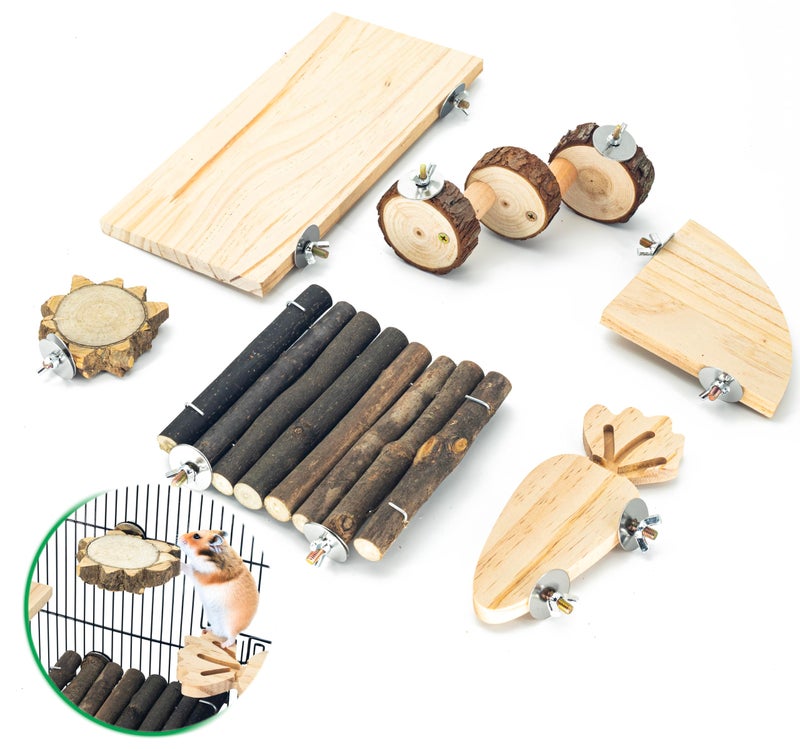 GNB PET Space Expanding Natural Wood Hamster Platform Set, DIY Small Animal Playground Accessories for Hamster Cage, Climbing & Resting Toys with Adjustable Screws for Hamsters, Chinchillas, Gerbils - Image 1